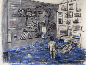 Drawing for the film <em>Felix in Exile</em> [Felix’s room/Nandi with telescope]　(1994)