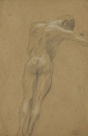 クリムト《右向きの浮遊する男性裸像(ウィーン大学大広間天井画《哲学》のための習作》1897-99年