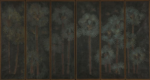 FUJII Tatsukichi, Folding Screen with Palm Design, c.1916