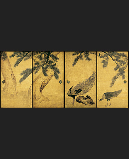 Maruyama Ōkyo, Pine Trees and Peacocks, (4 sliding door panels from a set of 16 sliding door panels), 1795, Daijo-ji Temple, Hyogo, Importan Cultural Property