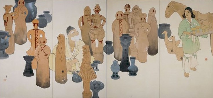 TSUJI Kako, Teracotta Tumulus Figures (Haniwa), 1916