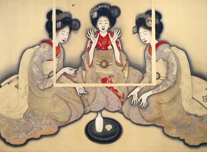 OKAMOTO Shinso, Study for Three Maiko Playing Ken, 1920