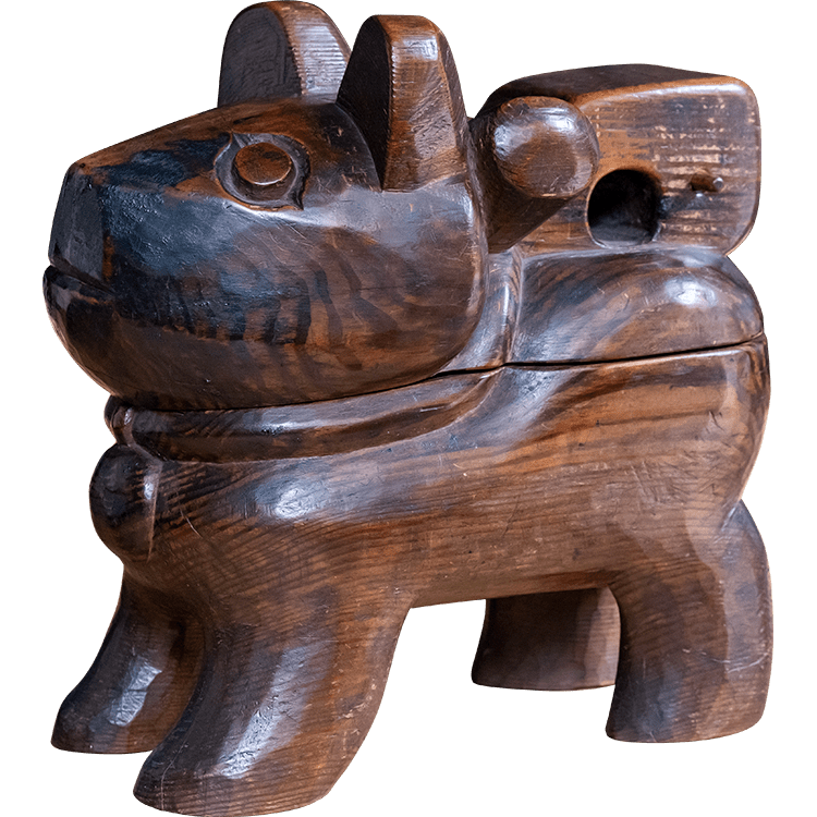 木彫像 脇息狛犬