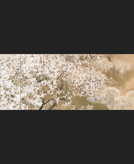 菊池芳文《小雨ふる吉野》（左隻）　1914（大正3）年　東京国立近代美術館