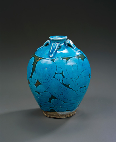 河井寬次郎《孔雀緑人形図壺》1923（大正12）年　京都国立近代美術館