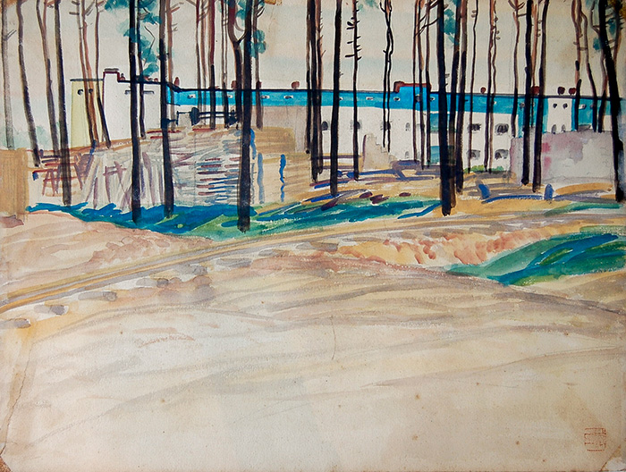 蔵田周忠《ツェーレンドルフ・ジードルンク》水彩、1931（昭和6）年